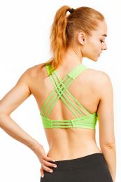 72 Pieces Sofra Ladies Cross Back Sports Bra In Neon Lime - Womens Active Wear