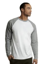 30 Pieces Top Pro Mens Long Sleeve Baseball Tee In Light Grey And White Size Small - Mens T-Shirts