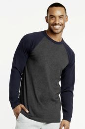 30 Wholesale Top Pro Mens Baseball Tee Long Sleeve Size Xx Large In Navy And Charcoal Grey