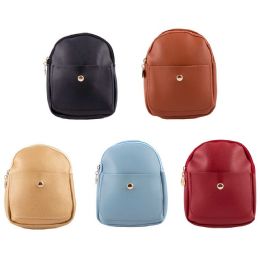 24 Wholesale 7" Backpacks Mini Leather Fashion Purse In 4 Assorted Colors