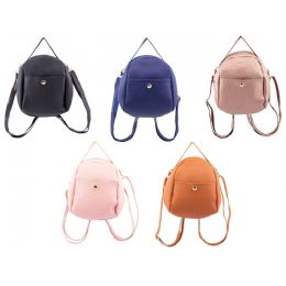 24 Wholesale 7" Backpacks Mini Pebble Fashion Purse In 5 Assorted Colors