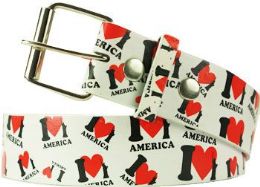 96 Pieces I Love America Printed Belt - Belts