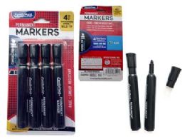 144 Units of 4 Piece Permanent Markers Black Color - Markers