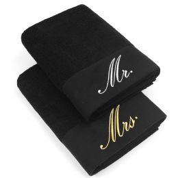 12 of Embrodiered Cotton Bath Towels In Black Size 30x58