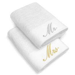 12 of Embrodiered Cotton Bath Towels In White Size 30x58