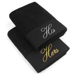 12 Wholesale Embrodiered His And Hers Cotton Bath Towels In Black Size 30x58
