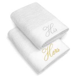 12 of Embrodiered His And Hers Cotton Bath Towels In White Size 30x58