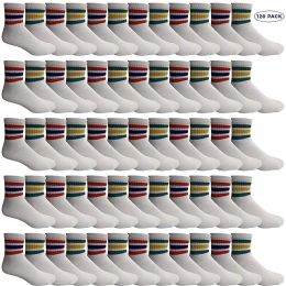 120 Pairs Yacht & Smith Wholesale Bulk Women's Mid Ankle Socks, With Free Shipping - Size 9-11 (white With Stripes) - Womens Ankle Sock