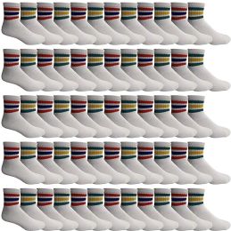 60 Pairs Yacht & Smith Wholesale Bulk Women's Mid Ankle Socks, With Free Shipping - Size 9-11 (white With Stripes) - Womens Ankle Sock