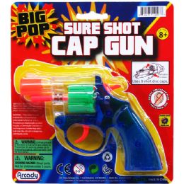 96 Wholesale 6-Inch Clear MultI-Color Cap Toy Gun(revolver) On Blister Card