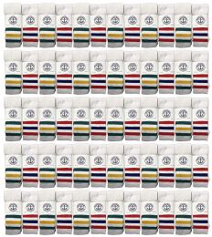 60 Pairs Yacht & Smith Kid's Cotton White With Stripes Tube Socks - Boys Crew Sock