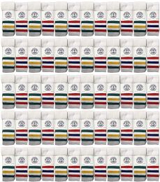 120 Pairs Yacht & Smith Kid's Cotton Terry Cushioned White With Stripes Crew Socks - Boys Crew Sock