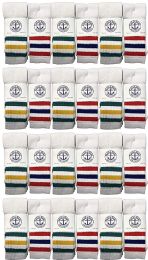 24 Pairs Yacht & Smith Wholesale Kids Tube Socks, With Free Shipping (6-8 White W/stripes) - Boys Crew Sock