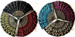 24 Wholesale Hand Fan With Sequins Flower Pattern