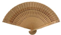 24 Wholesale Wood Fan With Flower Design
