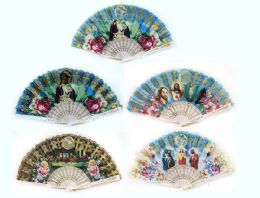 24 Wholesale Religious Christian Hand Fan With Glitters