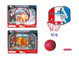 9 Pieces Wall Basketball Set W/ball & Pump 19.5" (3 Asstd.) - Toy Sets