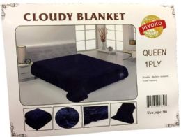 24 Wholesale One Ply Plain Dark Blue Color Queen Size Blanket