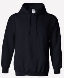12 Pieces Men's Blank Black Gildan Cotton Pull Over Hoody Fleece - Lined Size L - Mens Sweat Shirt