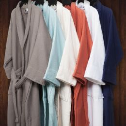 2 Pieces Long Staple Cotton Unisex Waffle Weave Bath Robe In Charcoal - Bath Robes