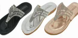 24 Wholesale Women Sandals Summer Beach Glitter Beads T Strap Flip Flop Thong Shoes