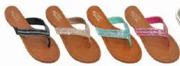 36 Wholesale Womens Rhinestone Flip Flops Beach Flat Thong Sandals