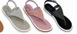 24 Wholesale Women's T Strap Elastic Flat Sandals Open Toe Rhinestone Thong Flip Flops Sandal