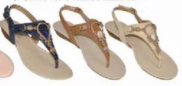 24 Wholesale Womens Slip On Studded Rhinestone Bead Thong Flip Flop Mid Wedge Sandal