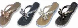 48 Wholesale Womens Flip Flops Bow Rhinestones Thong Flat Dress Sandals