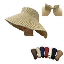 24 Wholesale Ladies RolL-Up LargE-Brimmed Sun Visor With Bow