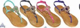 36 Wholesale Womens Bohemian Flip Flops Flat Sandals Summer Beach Comfort Anti Slip Boho Straw Pool Thong Sandal