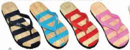 48 Wholesale Womens Comfort Thong Style Flip Flops Sandals Striped