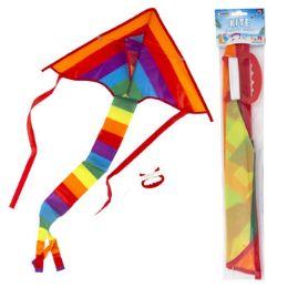 24 Wholesale Kite Polyester Triangle Shaped Multicolor Stripe 25.6x14.56in 30m Line/pbh
