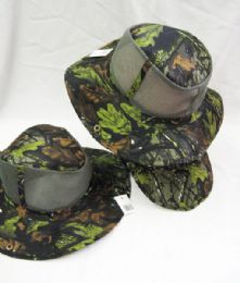 24 Wholesale Men's Mesh Boonie / Hiking Hat In Camo Leaves