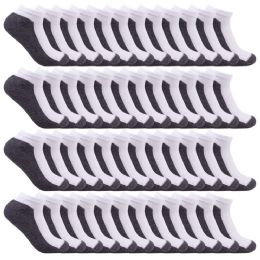 24 Bulk Comfort Blend Low Cut Wholesale Socks In White W/grey, Size 10-13 (shoe Size 6-12)