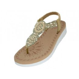 18 Wholesale Women's Super Soft Rhinestone Upper Sandals Rose Gold Color