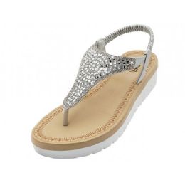 18 Wholesale Women's Super Soft Rhinestone Upper Sandals Silver Color