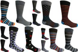 120 Wholesale Mens Dress Socks Mix Prints, Stripes And Solid Colors Size 10-13