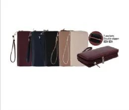 144 Pieces Cc Wallet Dual Zipper Plain Smooth - Wallets & Handbags