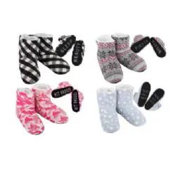 20 Pieces Cozy House Booties Assorted Words Bottom - Women's Slippers