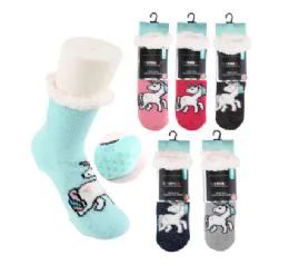 72 Pieces Thermaxxx Sherpa Socks W/noN-Slip Bottom Kids Unicorn - Girls Socks & Tights