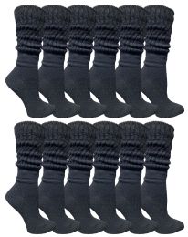24 Bulk Yacht & Smith Slouch Socks For Women, Solid Black Size 9-11 - Womens Crew Sock	