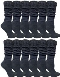 12 Wholesale Yacht & Smith Women's Slouch Socks Size 9-11 Solid Black Color Boot Socks	