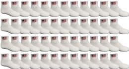 48 Pairs Yacht & Smith Kid's Cotton White With Usa Flag Quarter Ankle Socks - Boys Ankle Sock