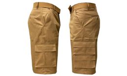 24 Pieces Men's Relaxed Fit 7-Pocket Belted Cargo Shorts Timber - Mens Shorts