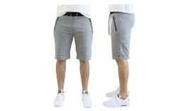 24 Pieces Men's Tech Jogger Shorts With Zipper Side Pockets S-2xl Heather Grey - Mens Shorts