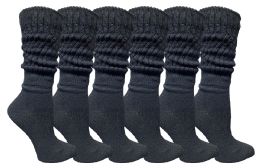 60 Wholesale Yacht & Smith Women's Slouch Socks Size 9-11 Solid Black Color Boot Socks	