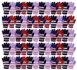 60 Bulk Yacht & Smith Womens Warm Assorted Colors Striped Fuzzy Gloves