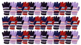 36 Wholesale Yacht & Smith Womens Warm Assorted Colors Striped Fuzzy Gloves