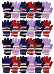 24 Wholesale Yacht & Smith Womens Warm Assorted Colors Striped Fuzzy Gloves